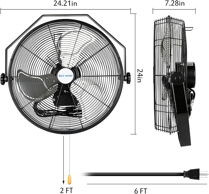 BILT HARD 4600 CFM 20 in. Industrial Wall Mount Fan, 3-Speeds High Velocity Wall Fan with Sealed Motor, Heavy Duty Metal Barn Fans for Garage, Commercial, Greenhouse, Warehouse &amp; Shop Use