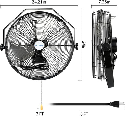 BILT HARD 4600 CFM 20 in. Industrial Wall Mount Fan, 3-Speeds High Velocity Wall Fan with Sealed Motor, Heavy Duty Metal Barn Fans for Garage, Commercial, Greenhouse, Warehouse &amp; Shop Use