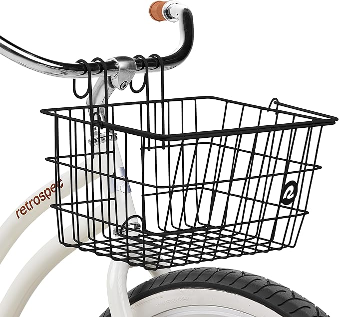 Retrospec Apollo-Lite Lift-Off Bike Basket - Detachable Steel Handlebar Basket with Carrying Handle for Commuting, Shopping &amp; Beach Trips - 14.5in x 9.5in Weather-Resistant Biking Gear