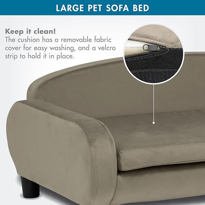 Paws &amp; Purrs Multi-Cat Sofa Bed – 41.5″ Wide Elevated Pet Couch with 3″ Foam Mattress, Removable Machine-Washable Cover – Stylish Indoor Pet Furniture for Two or More Cats and Dogs, Ash
