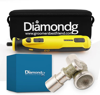 Diamondg Cordless Dog Nail Grinder with Quiet Sound &amp; LED Tip for Large &amp; Small Dogs, 4hrs. Runtime, 2 Bits Included, Yellow