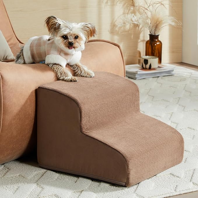 Dog Stairs for Small Dogs, 2-Steps Dog Ramp for Couch, Pet Stairs with Highly Supportive Foam and Non-Slip Bottom, Pet Steps for Cat &amp; Doggie (High 11.8 Inch)