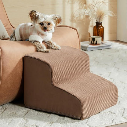 Dog Stairs for Small Dogs, 2-Steps Dog Ramp for Couch, Pet Stairs with Highly Supportive Foam and Non-Slip Bottom, Pet Steps for Cat &amp; Doggie (High 11.8 Inch)