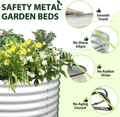 A ANLEOLIFE 2-Pack 4ft x 18” Tall Galvanized Raised Garden Beds Outdoor, Round Metal Planter Box for Planting Vegetables Flowers Herb, Anti-Rust &amp; Easy-Setup, Antique White