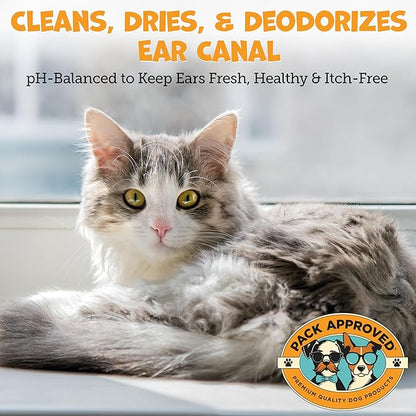 Cat &amp; Dog Ear Cleaning Solution - Helps Remove Wax, Debris, and Dirt - Non-Stinging, Non-Burning Daily Use Formula - Cat &amp; Dog Ear Wash for Itchy Ears - Sweet Pea &amp; Vanilla Scent (8oz)