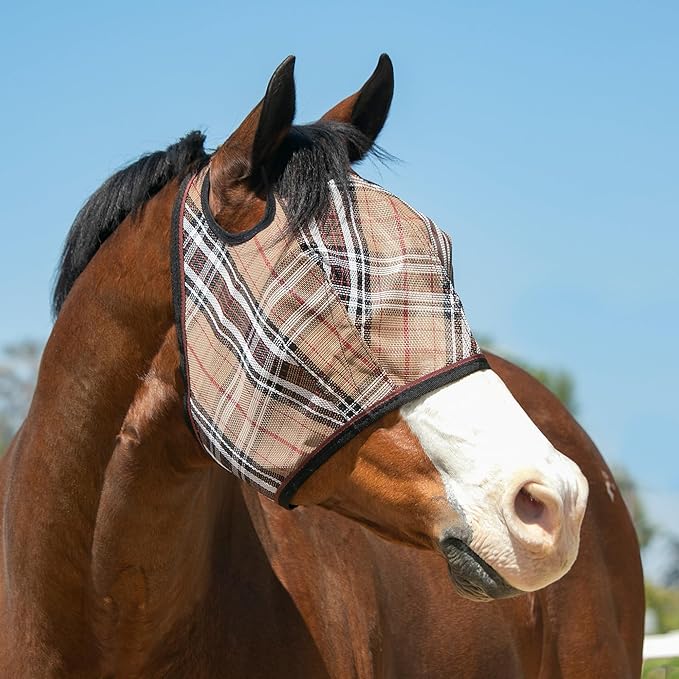 Kensington UV Horse Fly Mask with Web Trim - Protective Mask with Dual Ear Opening &amp; Forelock Freedom - Small, Deluxe Black