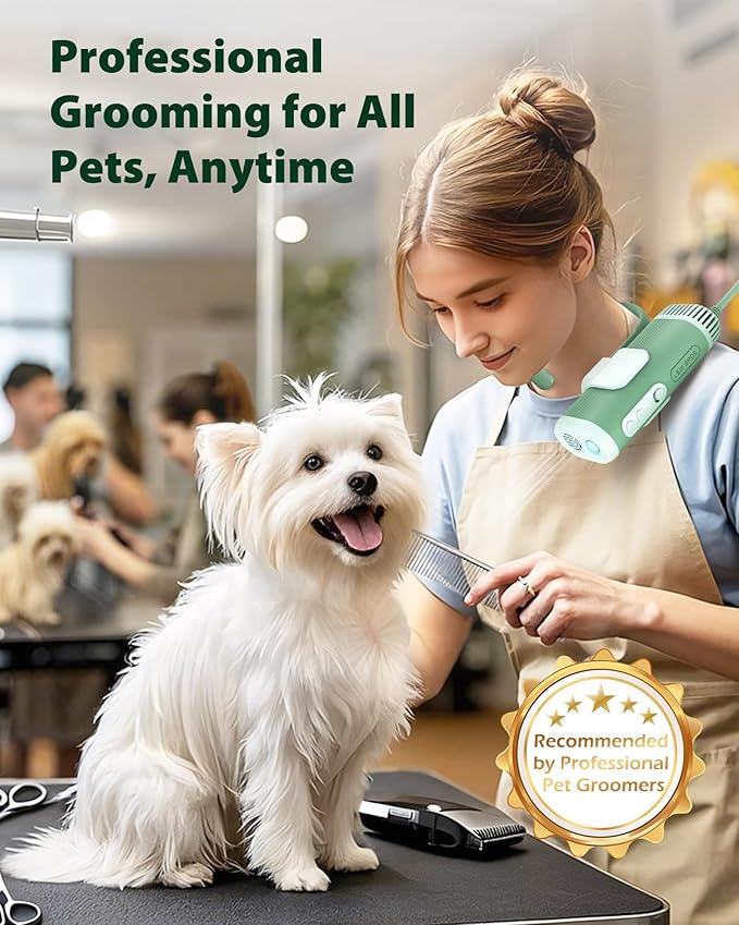 L&amp;W BROS. Hands-Free Dog Dryer – Powerful &amp; Professional Pet Blow Dryer for Small &amp; Medium Dogs &amp; Cats, Adjustable Airflow, Easy Storage, Negative Ion Technology (Green)
