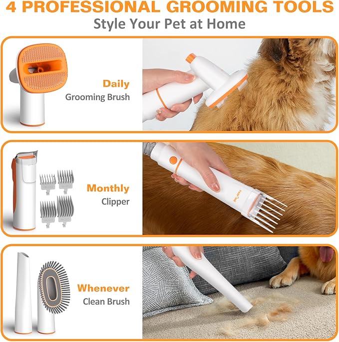 Pet Grooming Kit with Vacuum, All-in-1 Professional Deshedding Tools for Dogs &amp; Cats - Low Noise Dogs Vacuum Cleaner with 2L Large Capacity Dust Cup for Shedding Pet Hair