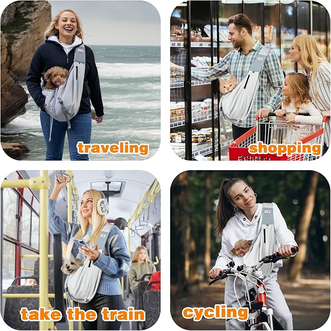 Dog Carrier Sling,Dog Carriers for Small Dogs &amp; Cats Up to 20lbs,Puppy Carrying Backpack Pet Purse with Pockets,Adjustable Shoulder Strap,Hands Free for Travel (Grey)