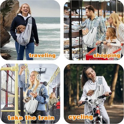Dog Carrier Sling,Dog Carriers for Small Dogs &amp; Cats Up to 20lbs,Puppy Carrying Backpack Pet Purse with Pockets,Adjustable Shoulder Strap,Hands Free for Travel (Grey)