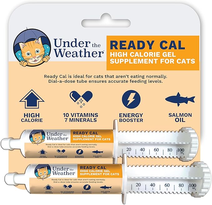 Under The Weather Pet | Ready Cal for Cats 100cc | High Calorie Supplement | Cat Weight Gainer and High Calorie Booster | 10 Vitamins, 7 Minerals &amp; Omega Fatty Acids (2 Pack)