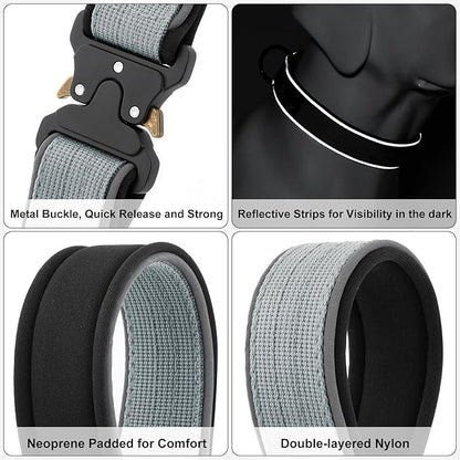 Plutus Pet Tactical Dog Collar, Reflective, Adjustable Heavy Duty Dog Collar, Soft Padded and Comfortable, for Small Medium and Large Dogs (Gray, XS)