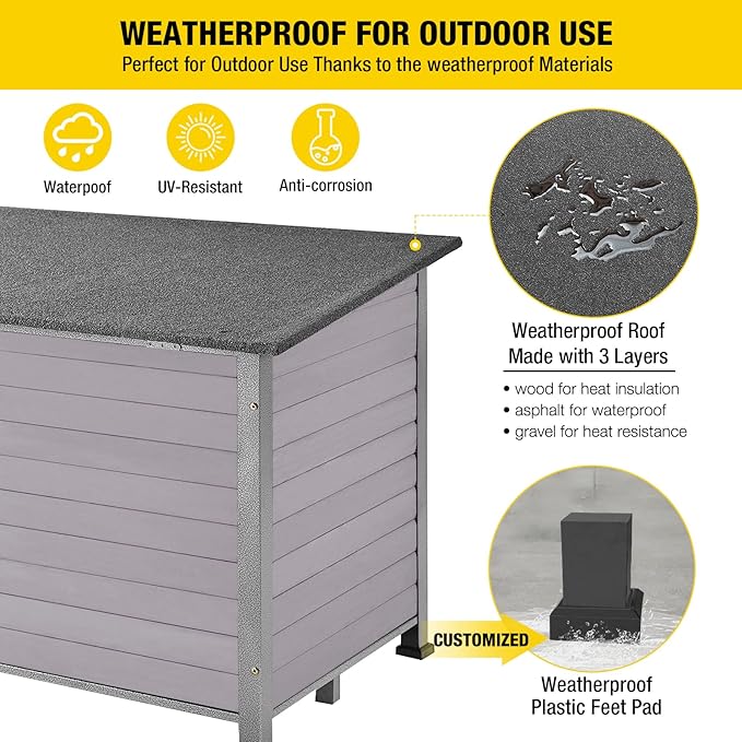 Aivituvin Large Dog House Outdoor Indoor Weatherproof Dog House for Small &amp; Medium &amp; Large Dogs with Unique All-Around Iron Frame＆Raised Feet（Grey）