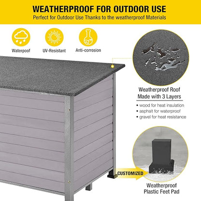 Aivituvin Large Dog House Outdoor Indoor Weatherproof Dog House for Small &amp; Medium &amp; Large Dogs with Unique All-Around Iron Frame＆Raised Feet（Grey）