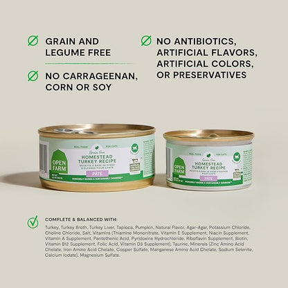 Open Farm Canned Cat Food, Paté for Complete &amp; Balanced Nutrition, Grain-Free and Legume-Free Wet Cat Food, Homestead Turkey Recipe, 5.3oz Cans (Case of 12)