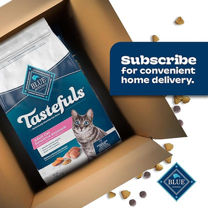 Blue Buffalo Tastefuls Natural Dry Food for Adult Cats, Sensitive Stomach, Chicken &amp; Brown Rice Recipe, 3-lb. Bag
