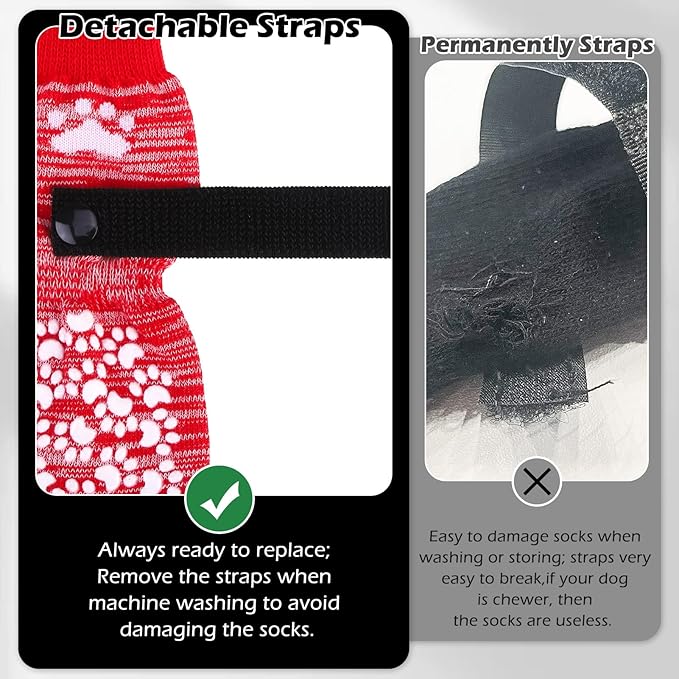 EXPAWLORER Anti Slip Dog Socks, Red, Medium, 4 Count, Fabric, Elastic Band, Dog, Paw Protection, Indoor &amp; Outdoor