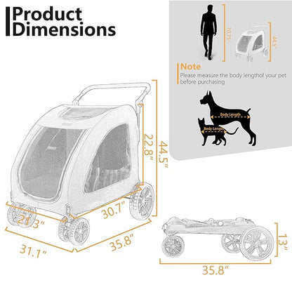 Extra Large Dog Stroller for Medium &amp; Large Pets - Foldable Design, Adjustable Handle, Up to 130 lbs(Black)