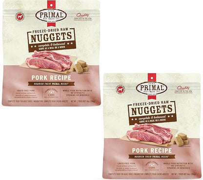 Primal Freeze Dried Raw Dog Food Nuggets, Pork, Complete &amp; Balanced Meal, Also Use as Topper or Treat, Premium, Healthy, Grain Free, High Protein Raw Dog Food, 14 oz (Pack of 2)