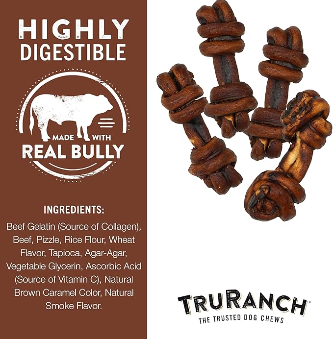 4-5" Collagen Bones, Bully - Collagen Dog Bones - Long Lasting Healthy Joint Support Dog Treat - Rawhide Alternative - Skin &amp; Coat Health, 1 Bag, 4 Count