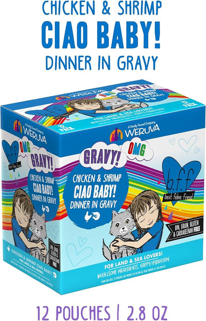 Weruva B.F.F. OMG - Best Feline Friend Oh My Gravy!, Ciao Baby! with Chicken &amp; Shrimp in Gravy Cat Food, 2.8oz Pouch (Pack of 12)