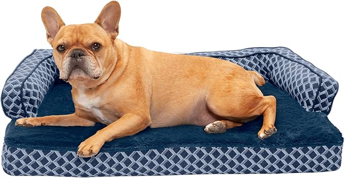 Furhaven Memory Foam Dog Bed for Medium/Small Dogs w/ Removable Bolsters &amp; Washable Cover, For Dogs Up to 35 lbs - Plush &amp; Woven Decor Comfy Couch Sofa - Diamond Blue, Medium