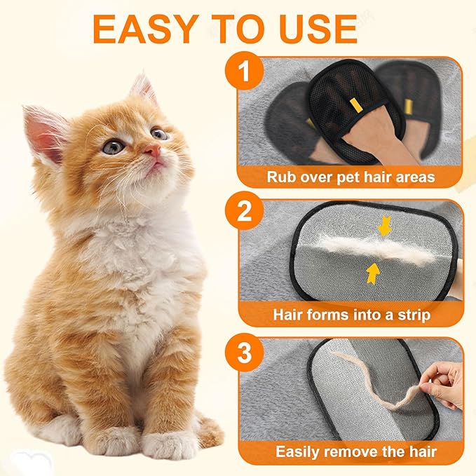2 Pcs Pet Hair Removal Gloves，Electrostatic Pet Hair Remover,Reusable Cat &amp; Dog Hair Remover for Couch, Furniture, Bed (Black)