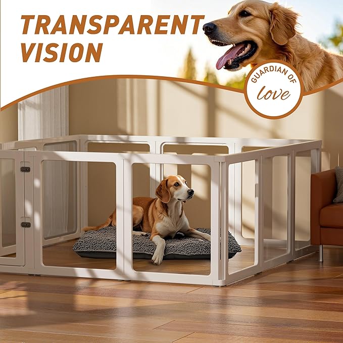 Citylife Clear Acrylic Plastic Dog Playpen Indoor,for Puppy Cat Rabbit Ferret Transparent Pet Pen,Easy Assemble Whelping Crate Kennel Cage Enclosure for Small &amp; Medium Dogs 12 Panels