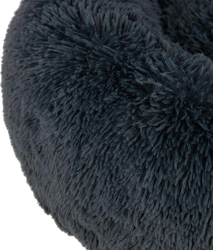 Best Pet Supplies Round Donut Dog Bed with Plush Faux Fur Fabric, Calming, Anti-Anxiety Cushion for Indoor Pets, Slip-Resistant Base, Soft Ergonomic Support - Gray, 27x27x7.5&