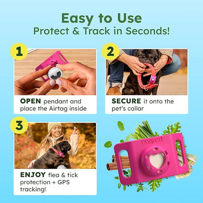 BugMD Paw Guardian Flea and Tick Prevention Pendant for Dogs with AirTag Holder | Plant-Powered Flea &amp; Tick Control for Dog Collars Harnesses | Dog Tag with Air Tag Holder - Pink
