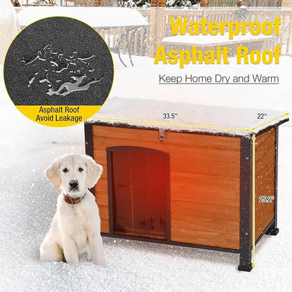 Aivituvin Dog House Outdoor Heated Dog Kennel with Insulated Liner &amp; Heater for Winter Strong Iron Frame Large Dog Cage for Small &amp; Medium Dogs,33.5"