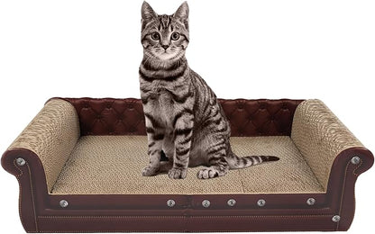 Scratching Sofa, Couch Shaped Thick Scratching Cardboard, Lounge Bed for Indoor Rest&amp;Play, Sofa Scratcher Pad (Brown, 27.6" L X 12.2" W X 7.4" H)