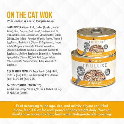 Weruva Truluxe Cat Food, On The Cat Wok with Chicken Breast &amp; Beef in Pumpkin Soup, 3Oz Can (Pack of 24)
