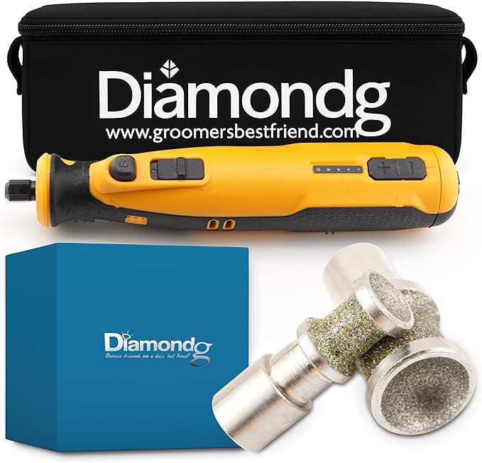 Diamondg Cordless Dog Nail Grinder with Quiet Sound &amp; LED Tip for Large &amp; Small Dogs, 4hrs. Runtime, 2 Bits Included, Orange