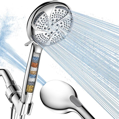 FEELSO Filtered Shower Head with Handheld, High Pressure 7 Spray Showerhead with Filters for Hard Water - Remove Chlorine, Reduce Dry Itchy Skin, Anti-clog Nozzles, Power Wash to Clean Tub, Tile &amp; Pet