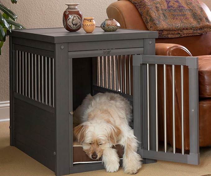 New Age Pet ECOFLEX Dog Crate End Table - Furniture-Style Pet Crate for Crate Trained Dogs - Stainless Steel Tubing &amp; a Latched Closure - 10 Year Manufacturer&