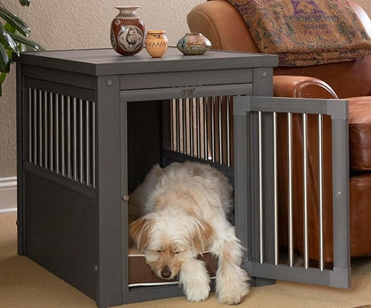 New Age Pet ECOFLEX Dog Crate End Table - Furniture-Style Pet Crate for Crate Trained Dogs - Stainless Steel Tubing &amp; a Latched Closure - 10 Year Manufacturer&