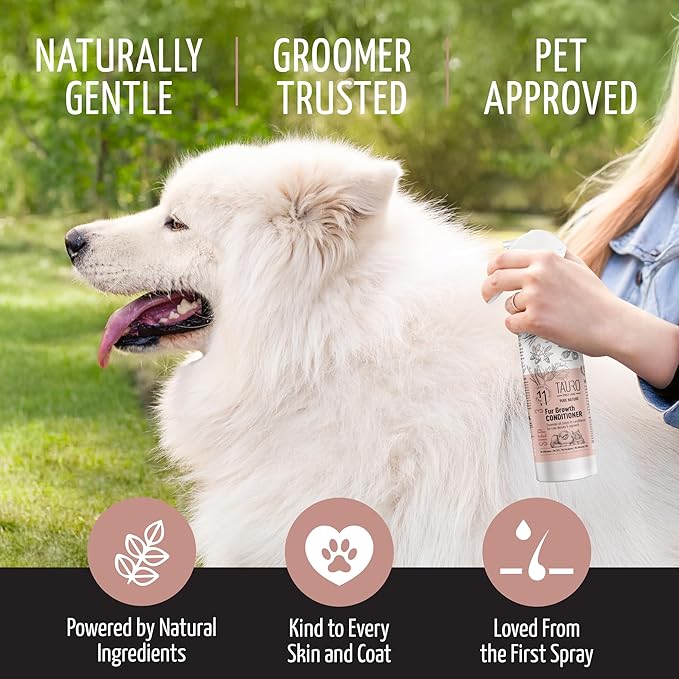 Tauro Pro Line Dog Detangler Spray - Dematting Dog Leave in Conditioner Spray Perfect for Golden Doodle, Poodle, Other Breeds &amp; Cat Matted Hair Grooming (Fur Growth - 8.45 Fl Oz)