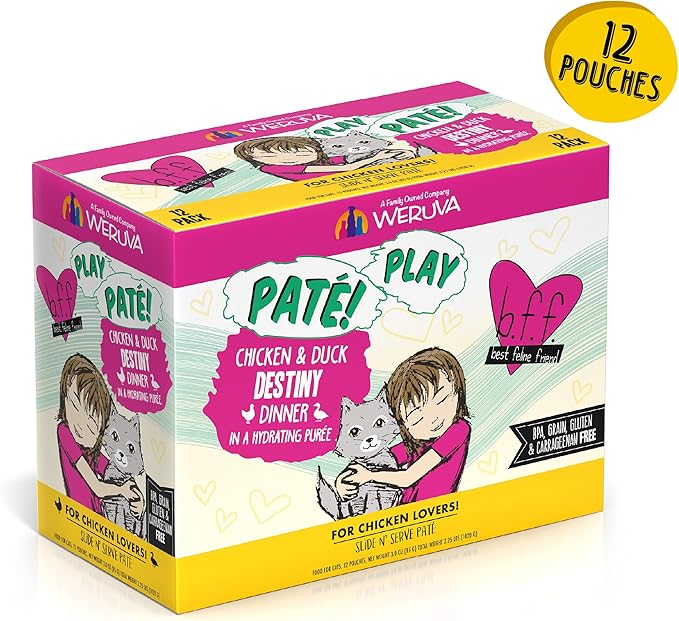 B.F.F. PLAY - Best Feline Friend Paté Lovers, Aw Yeah!, Chicken &amp; Duck Destiny with Chicken &amp; Lamb, 3oz Pouch (Pack of 12)