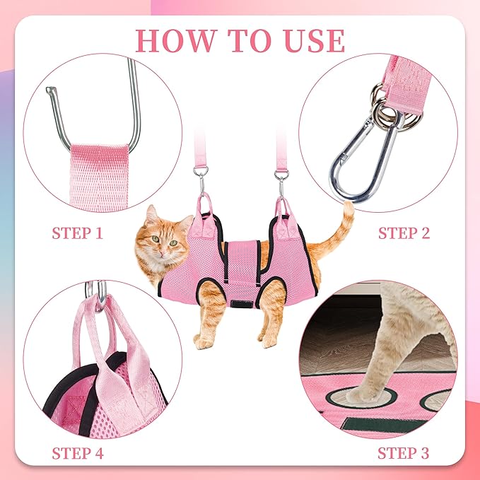 PatiencET Dog Grooming Hammock, Pet Grooming Hammock for Cats &amp; Dogs with Security Strap, Dog Sling for Nail Trimming with Nail Clippers/Trimmer, Nail File, Pet Comb(Pink XS)