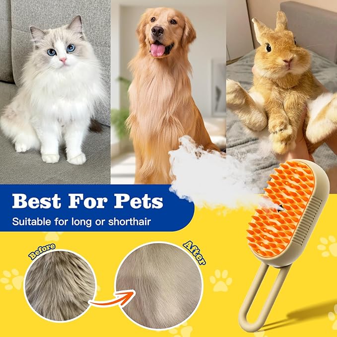 Cat Steam Brush for Shedding with Foldable Handle 4 in 1 Rechargeable Steam Brush for Cats and Dogs,Haired Pets Spritz Defur Comb for Cats Pet Spray Grooming Tool for Hair Removal &amp; Massage