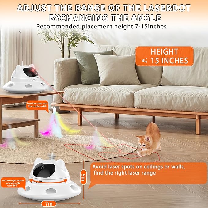Cat Laser Toy,3-in-1Interactive Cat Toys Automatic Cat Toy with 360° Random Laser &amp; Interactive Feather - 5 Laser PatternsUSB Rechargeable Motion Activated Moving - Fun Toys for Indoor Cats &amp; Kittens