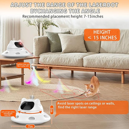 Cat Laser Toy,3-in-1Interactive Cat Toys Automatic Cat Toy with 360° Random Laser &amp; Interactive Feather - 5 Laser PatternsUSB Rechargeable Motion Activated Moving - Fun Toys for Indoor Cats &amp; Kittens