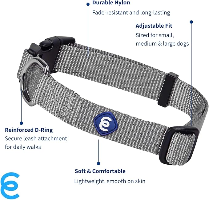 Blueberry Pet Essentials Large Flint Gray Adjustable Dog Collar for Large Dogs | Comfortable Nylon Stylish Collars for Large Dogs| Pet Safety &amp; Quality