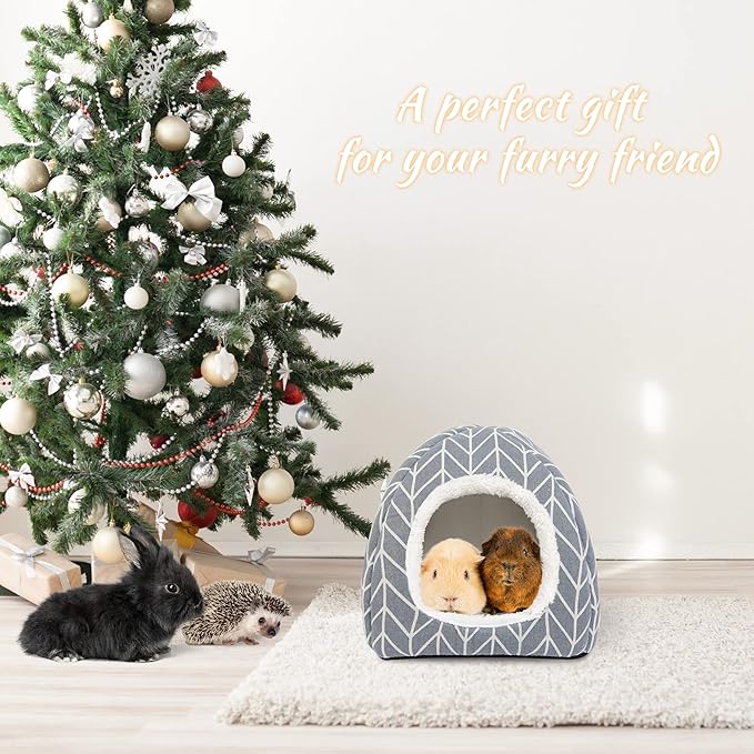 Guinea Pig Hideout Bed Rabbit House Cave Accessories Cozy Hide-Out for Bunny Hedgehog Ferret Chinchilla&amp;Other Small Animals (Grey)