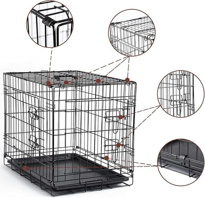 DONORO Dog Crates for Small Size Dogs Indoor Double Door Dog Kennels &amp; Houses for Puppy and Cats, Collapsible Metal Contour Dog Cages (Brown, 24.0" L x 18.0" W x 20.0" H)
