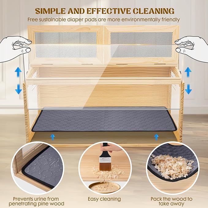 Hamster Cage 32 Inch Wooden Chewproof, 270° View Habitat with Bite-Proof Metal Mesh &amp; Dual Access Doors, Acrylic Sheets &amp; Solid Build for Dwarf Syrian Hamsters/Gerbils/Guinea Pigs/Chinchillas