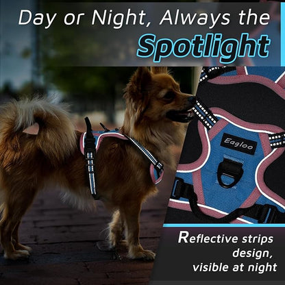 Eagloo Small Dog Harness No Pull, Service Vest with Reflective Strips and Control Handle, Adjustable and Comfortable for Walking, No Choke Pet Harness with 2 Metal Rings, Pink &amp; Blue, XS