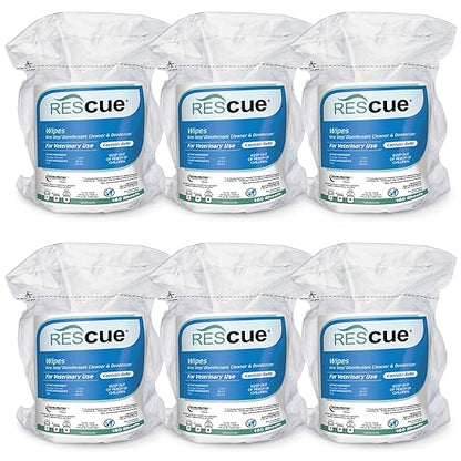 REScue One-Step Disinfectant Cleaner &amp; Deodorizer Wipes for Vet Use – Cleaner for Kennels, Litter Boxes, Vet Offices, Pet Grooming Surfaces, Pet Boarding – Wipes Canister Refill, 160 Count (6 Pack)