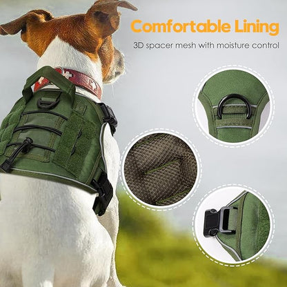 Heavy-Duty Tactical Dog Harness for Large Dogs, No Pull Adjustable Reflective Pet Vest with Molle System, K9 Military-Grade Control for Service Training, Outdoor &amp; 10+ Breeds, Green, Medium
